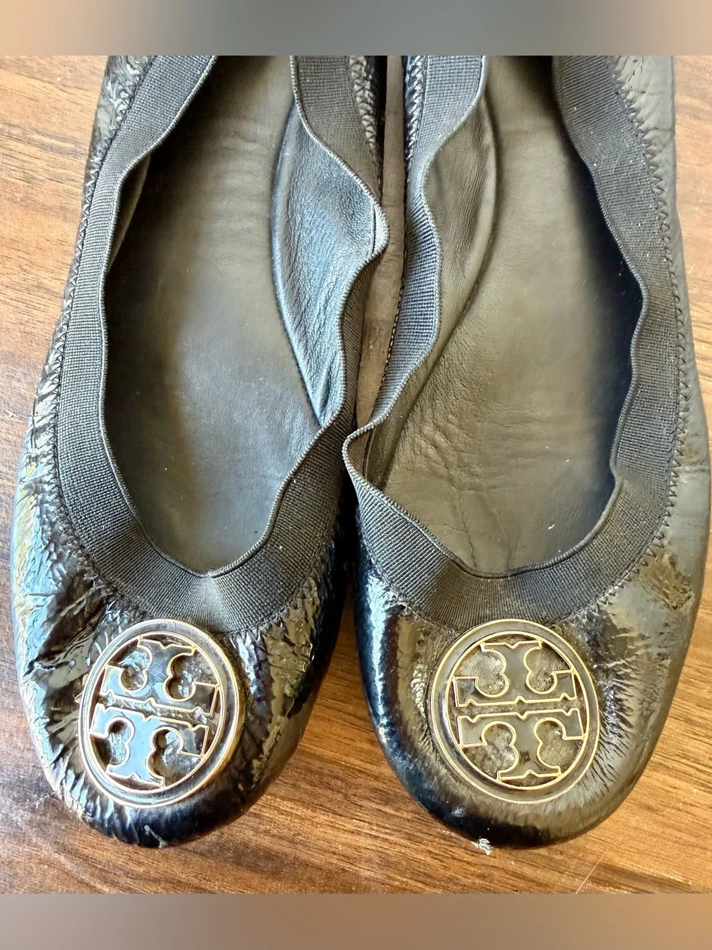 Tory Burch Black Patent Leather Logo Ballet Flats 9.5 M